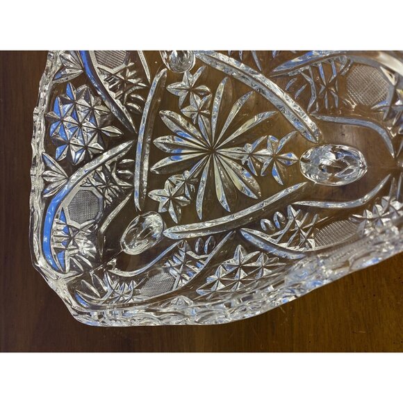 Vintage Clear Tri-Footed Triangle Cut Glass Dish No Lid Star Design - Picture 13 of 16